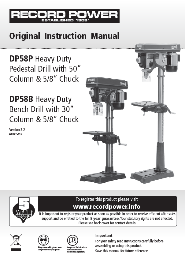 DP58P Heavy Duty Pedestal Drill with 50" Column and 5/8" Chuck