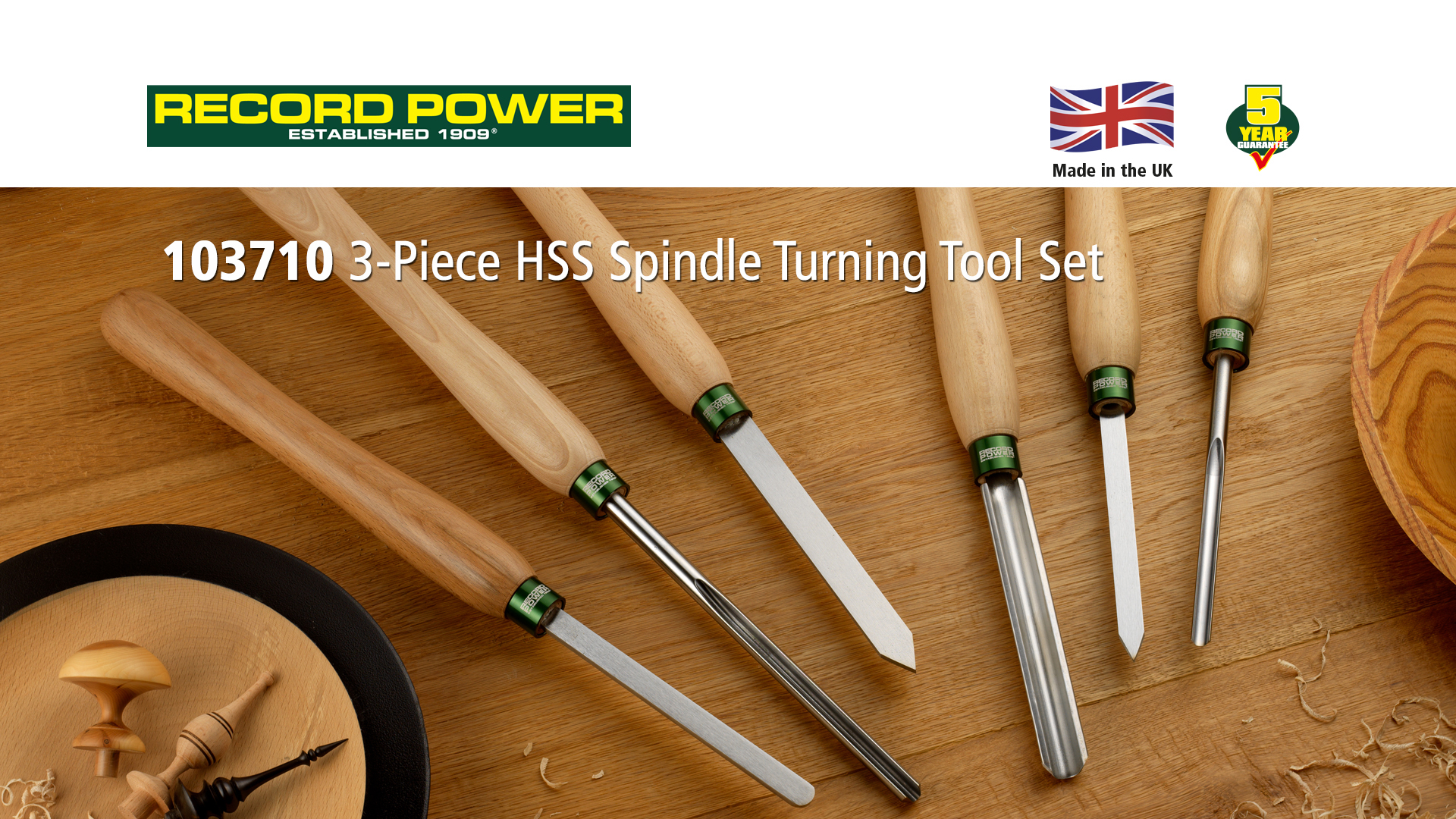 Record Power 103710 3-Piece HSS Spindle Turning Tool Set